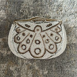 Vintage Talen beaded coin purse ivory & tan
